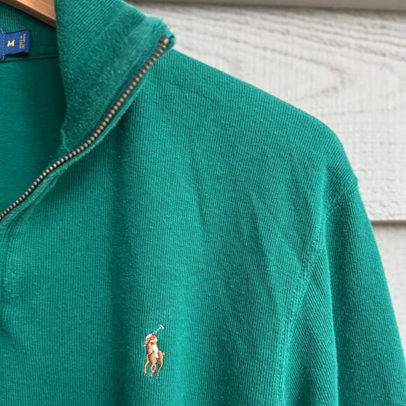 Polo Ralph Lauren Green Estate Rib 1/4 Zip Cotton Sweater Men’s Medium - Picture 4 of 10